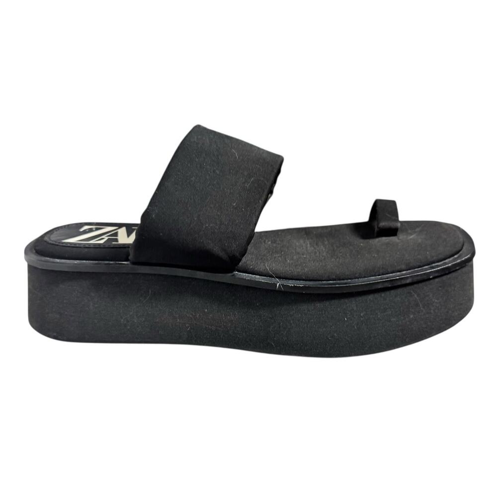 Zara Platform Sandal Women EU38 US7.5-8 Black 90s Y2K Bratz Ring Toe Comfy Retro